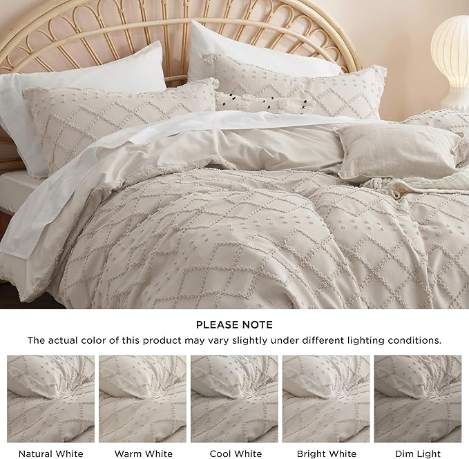 Bedsure Boho Oversized King Duvet Cover - Beige Breathable & Soft Boho Bedding, Machine Washable Comforter Cover for All Seasons, Includes 1 Duvet Cover 120"x98" with 2 Pillow Shams & Zipper Closure