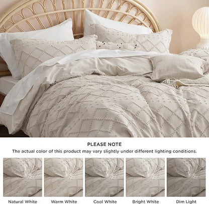 Bedsure Boho Oversized King Duvet Cover - Beige Breathable & Soft Boho Bedding, Machine Washable Comforter Cover for All Seasons, Includes 1 Duvet Cover 120"x98" with 2 Pillow Shams & Zipper Closure