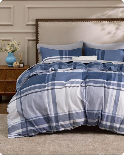 Bedsure Plaid Duvet Cover King Size - 100% Cotton Reversible Classic Navy Checkered Pattern Duvet Cover Set, 3 Pieces Soft & Breathable PureWoven Bedding Set with 2 Pillow Shams (Navy Plaid 104"x90")
