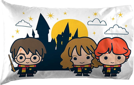 Jay Franco Kids Sheet Cartoon Set with Fitted, Flat Sheets & Pillow Cover - Ultra-Soft Bedding with Pillowcase for Room Decor, Grey - Harry Potter, 3 Piece Twin