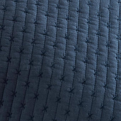 Levtex Home Cross Stitch Reversible Full Bedspread Set (100x104in) with 2 Pillow Shams (26x20in) - Stitch Texture - Navy - 100% Cotton Full Size Bedspread Set - Lightweight, Soft, Pre-Washed