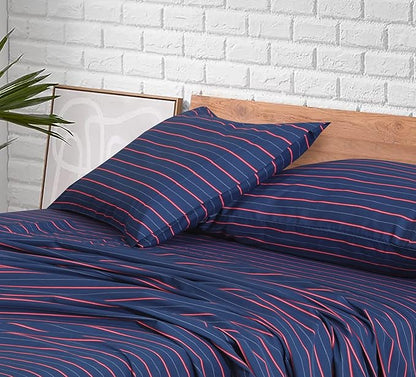 RUVANTI 100% Cotton Sheets – King Size Percale Bedding, Cooling & Breathable Floral Design, Durable with a Crisp, Soft & Comfortable Feel, 16" Deep Pocket, 4-Piece Set, Nautical
