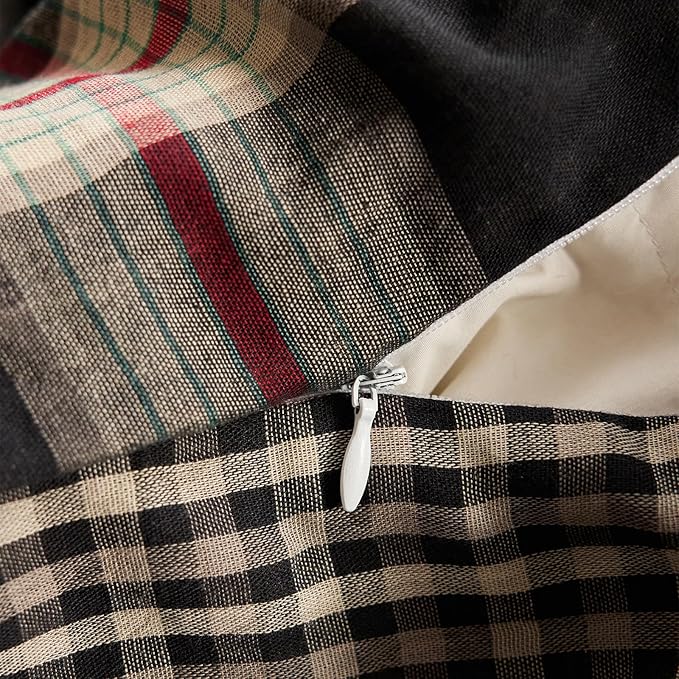 EAVD Vintage Red&Black Plaid Duvet Cover King Soft 100% Cotton Muslin Gauze Red Green Black Grid Checkered Bedding Set with 2 Pillowcases Reversible Gingham Duvet Cover with Zipper Closure