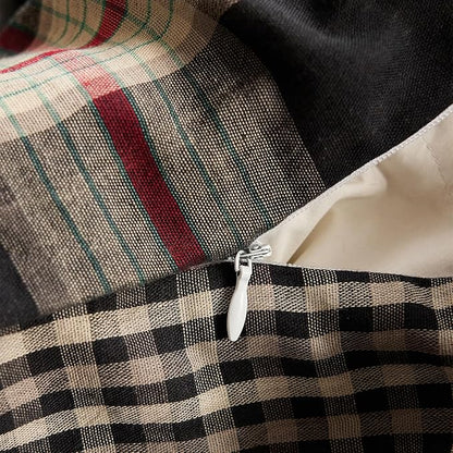 EAVD Vintage Red&Black Plaid Duvet Cover King Soft 100% Cotton Muslin Gauze Red Green Black Grid Checkered Bedding Set with 2 Pillowcases Reversible Gingham Duvet Cover with Zipper Closure