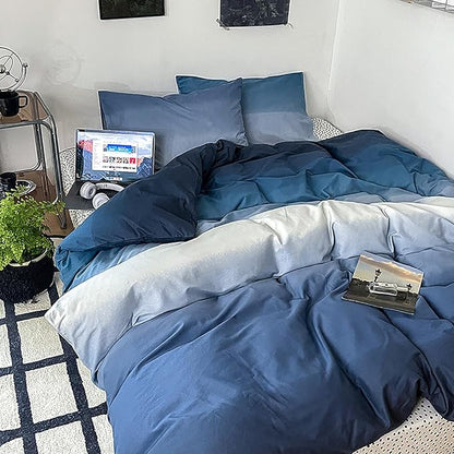 Cottonight Blue Gradient Comforter Set Queen Blue and Navy Gradient Bedding Comforter Set Full Aesthetic Blanket Quilts Breathable Sunset Color 3 Piece Bedding Comforter Set