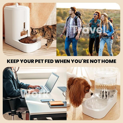 Automatic Cat Feeder & Water Dispenser Set (Bowl not Included) | Gravity Dog Waterer and Food Feeder for Small Medium Dog Cat Puppy Kitten Water & Food Bowl Large Capacity