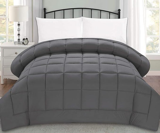 Elegant Comfort Luxury Super Soft Goose Down Alternative-Box-Stitched-and Double-Filled Duvet Insert Premium Quality Comforter Medium Warmth for All Seasons, Full/Queen, Grey