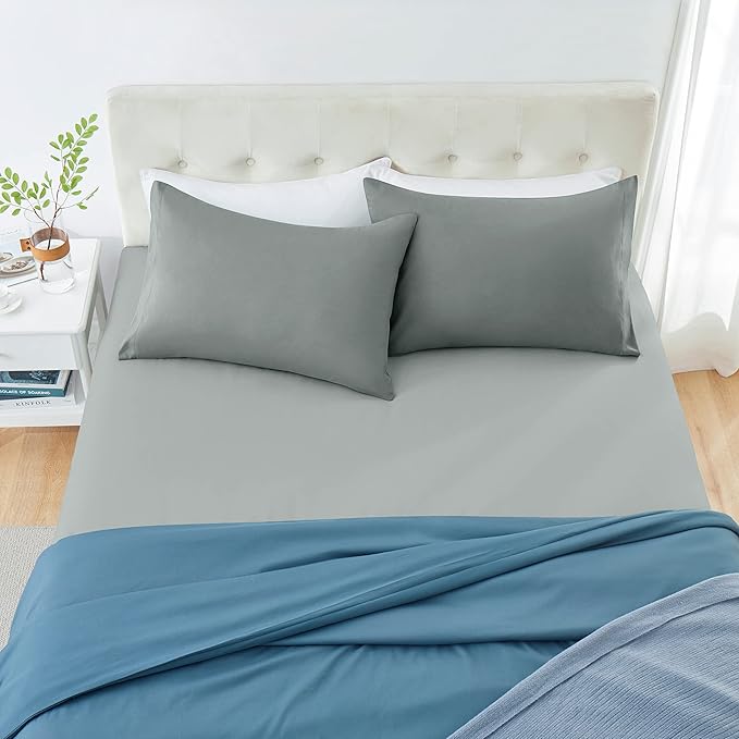 MILVOWOC 2Pcs Brushed Microfiber King Pillowcases - 20 x 36 Inch, Dark Grey Pillow Case Set Non Slip Envelope Pillow Cover with Moisture Absorption and Anti-Wrinkle