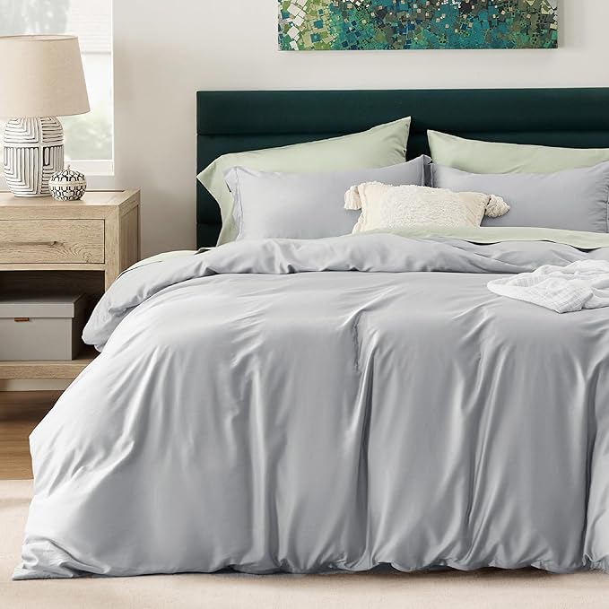 Bedsure Cooling Duvet Cover King Size - Moisture Wicking and Silky Eucalyptus Lyocell Cotton Hybrid Comforter Cover Set for Hot Sleeper - Buttery Soft and Breathable, Cooling Bedding Set, Silver Grey