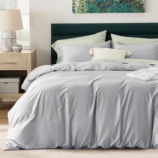 Bedsure Cooling Duvet Cover King Size - Moisture Wicking and Silky Eucalyptus Lyocell Cotton Hybrid Comforter Cover Set for Hot Sleeper - Buttery Soft and Breathable, Cooling Bedding Set, Silver Grey