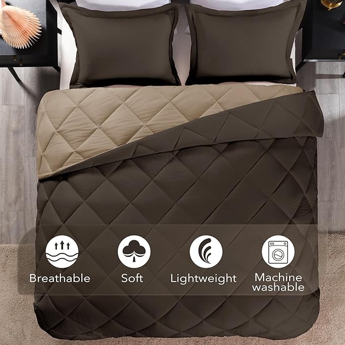 downluxe Twin Comforter Set - Brown and Tan Twin Comforter, Soft Bedding Sets for All Seasons -2 Pieces - 1 Comforter (66"x92") and 1 Pillow Sham(20"x26")
