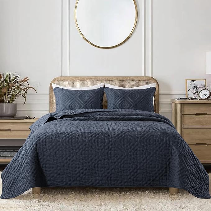 R.SHARE Navy Blue Twin Size Quilt Bedding Sets with Pillow Sham, Boho Lightweight Soft Bedspread Coverlet, Quilted Blanket Thin Comforter Bed Cover for All Season, 2 Pieces, 68x90 inches