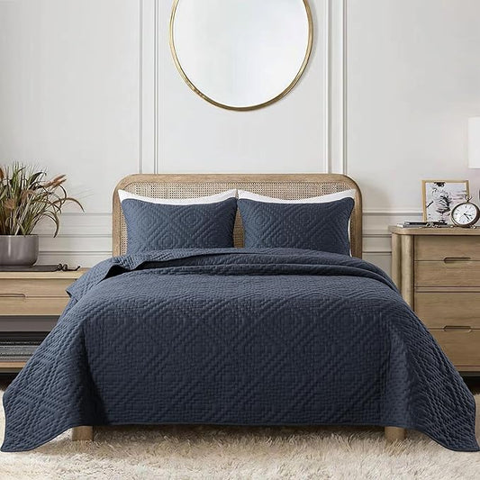 R.SHARE Navy Blue Twin Size Quilt Bedding Sets with Pillow Sham, Boho Lightweight Soft Bedspread Coverlet, Quilted Blanket Thin Comforter Bed Cover for All Season, 2 Pieces, 68x90 inches