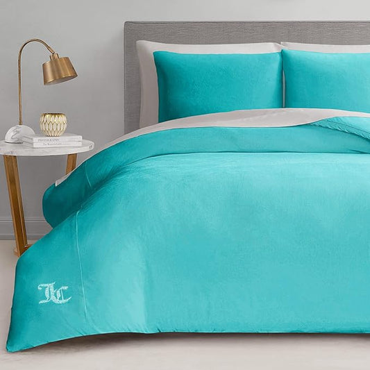Juicy Couture Blue Crush Velour Twin/Twin XL Comforter Set - 2 Piece Luxury Bedding Ensemble