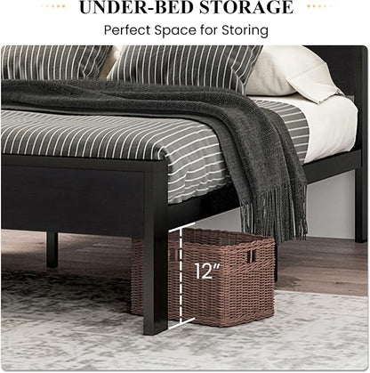 SHA CERLIN Full Size Bed Frame, Wooden Headboard and Footboard, Black Oak | Rounded Corners, 12 Metal Slats, Noise-Free Design, 12-Inch Storage, No Box Spring, 40-Minute Assembly