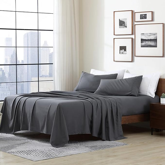 Cathay Home Essentials Ultra Soft Hypoallergenic Wrinkle Resistant Double Brushed Microfiber Bedding Sheet Set, Gray, King