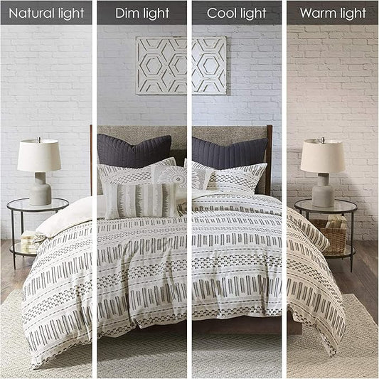INK+IVY Luxurious Cotton-Bedding Set - Mid Century Trendy Geometric Design, All Season Cozy-Cover With Matching-Shams, King/Cal King, Rhea Jacquard Ivory/Charcoal