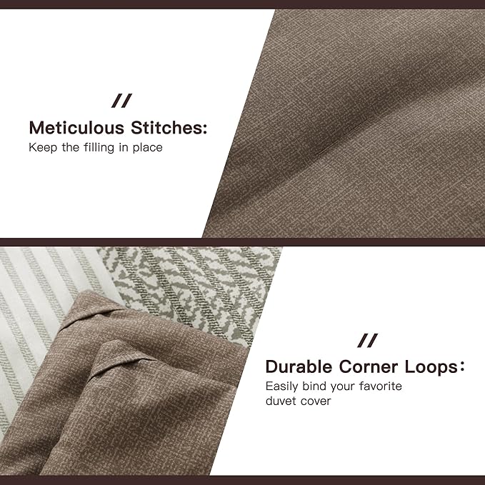 Litanika Comforter Set Full Size Coffee - 3 Pieces Lightweight Colorblock Stripe Fluffy Bedding Comforter Sets, All Season Bed Set