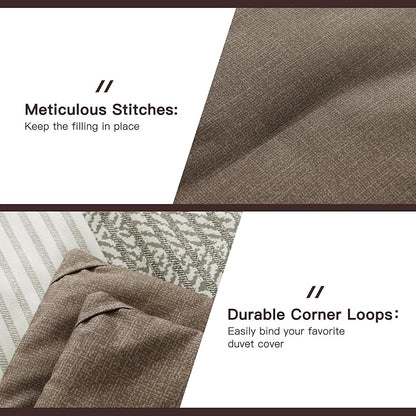 Litanika Comforter Set Full Size Coffee - 3 Pieces Lightweight Colorblock Stripe Fluffy Bedding Comforter Sets, All Season Bed Set