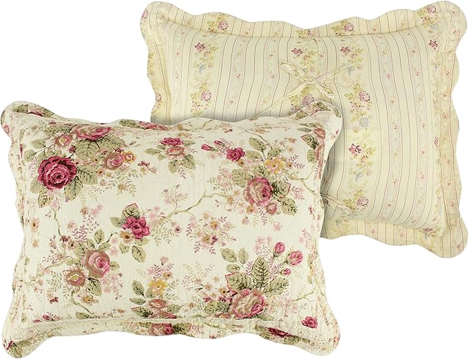 Greenland Home Antique Rose Jumbo Oversized 100% Cotton Bedding Set, Bedspread 120 W x 118 L with 2 Shams 20 W x 26 L Each, King (3 Piece), Ecru