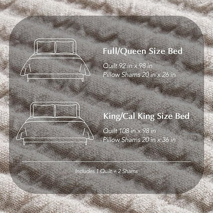 EVERGRACEHOME Cotton Coverlet Set King Size 3 Pieces, Lightweight Soft Ribbed Matelassé Bedspread Quilt Set, Cozy Oversized Quilted Bedding Set with 2 Pillow Shams for All Seasons, Birch