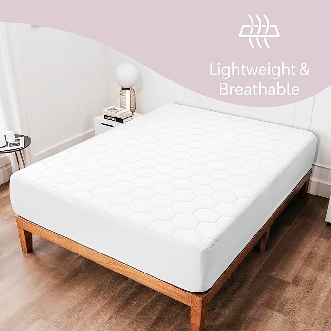 Hearth & Harbor 2 Pack Twin Size Quilted Fitted Mattress Pad Cover, 100% Waterproof Mattress Protectors, Deep Pocket Fitted Mattress Cover 8" - 21" (39" x 75", White)