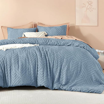 Litanika Grayish Blue Oversized King Size Comforter, 3 Pieces Tufted Boho Farmhouse Bedding Comforter Sets, Lightweight Fluffy Bed Set for All Season (120x98In Comforter and 2 Pillowcases)