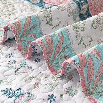HORIMOTE HOME Boho Style Twin Size Quilt Set Pink Bohemian Floral Strip Quilt Beddding Set, Soft and Lightweight Bedspread for All Season,XL Twin Bed Coverlet with 1 Matching Pillow Sham (2 Pieces)