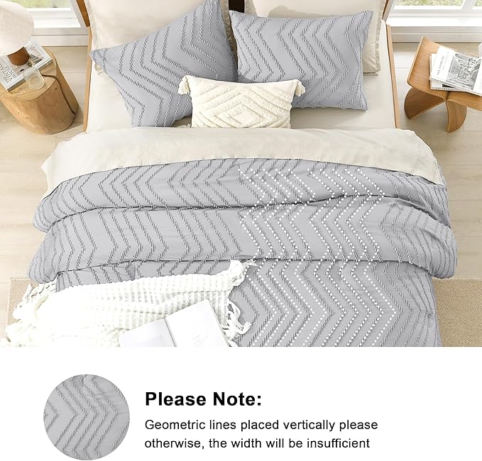 Litanika Light Grey King Comforter Set, 3 Pieces Lightweight Gray Tufted Bedding Sets, Down Alternative Comforter Fluffy Bed Set Gift Choice