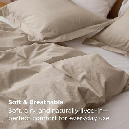 Bedsure 100% Washed Cotton Duvet Cover Oversized King - Frosted Almond Minimalist Bedding Set Linen Like - PureWoven Plain Simple & Soft Duvet Cover 3-Piece (Frosted Almond, Oversized King, 120"x98")