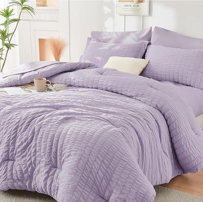 HYMOKEGE Lavender Duvet Cover Queen Size, Ultra Soft 3-Piece Seersucker Duvet Cover Set with Zipper Closure, Soft Brushed Microfiber Bedding Set with 8 Corner Ties (90"x90", 2 Pillowshams)