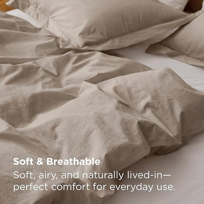 Bedsure 100% Washed Cotton Duvet Cover Oversized Queen - Tannish Linen Grey Minimalist Cotton Duvet Cover Set for All Seasons - Plain Simple Bedding Set (Tannish Linen Grey, Oversized Queen, 98"x98")