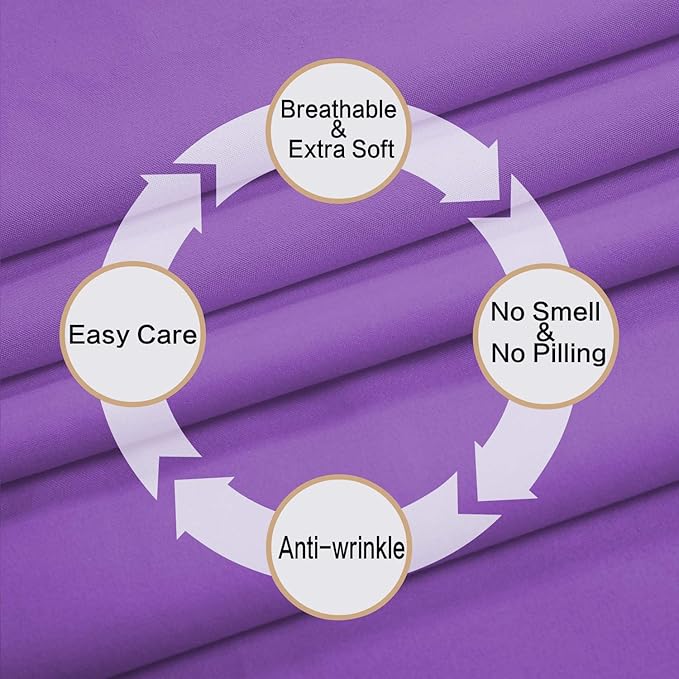 4 Piece Bed Sheet Set (Queen,Violet) 1 Flat Sheet,1 Fitted Sheet and 2 Pillow Cases,Brushed Microfiber Luxury Bedding with Deep Pockets