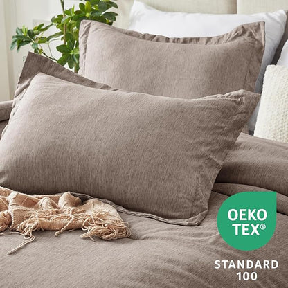 CozyLux Queen Comforter Set, 3 Pieces Khaki Soft Luxury Cationic Dyeing Comforters Queen Size Bedding Sets, Breathable Lightweight Fluffy Bed Set with 1 Down Alternative Comforter and 2 Pillow Shams
