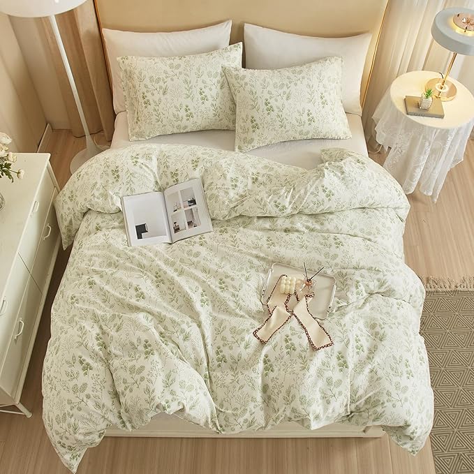 HighBuy Cute Floral Comforter for Twin XL Bed Aesthetic Green Floral Bedding Comforter Set Soft Cottagecore Botanical Farmhouse Coquette Bed Set 3 Piece Twin XL Boho Comforter with 2 Pillowcase