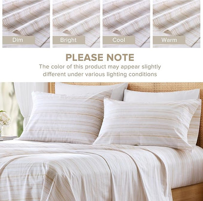 Comfort Spaces 100% Cotton Sheets Queen, Breathable, Naturally Cool Cotton Sheets, Cotton Bed Sheets with 14" Elastic Pocket Fits up to 16" Mattress, All Seasons Sheet Set, Good Vibes Taupe 4 Piece