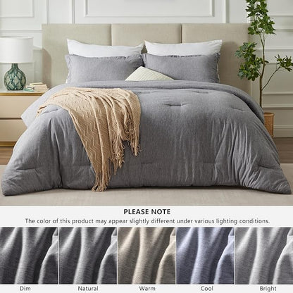 CozyLux California King Comforter Set - 3 Pieces Grey Soft Luxury Cationic Dyeing Cal King Comforter Bedding for All Season, Gray Breathable Lightweight Bed Sets with 1 Comforter and 2 Pillow Shams