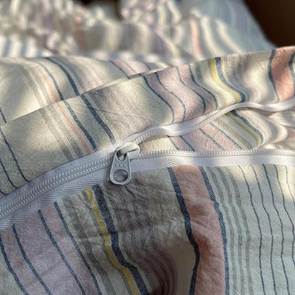 HighBuy Farmhouse Striped Comforter Set Full Size,Fluffy Soft Stripes Comforter with 2 Pillowcases,Modern Chic Vintage Comforter for All Seasons,Breathable Soft Striped Bedding Set