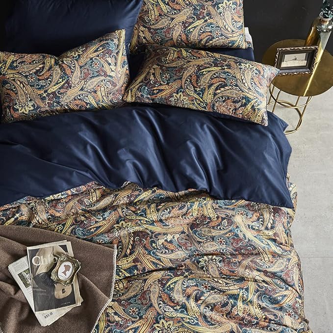 Cupocupa Duvet Cover King Size Set Boho Floral Pattern King Duvet Cover Set for King Size Bed Vintage Soft Bedding Leaf Print Paisley Duvet Cover with Pillowcases