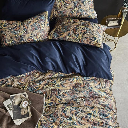 Cupocupa Duvet Cover Queen Size Set Boho Floral Pattern Duvet Cover Queen for Queen Size Bed Vintage Soft Bedding Leaf Print Paisley Duvet with Pillowcases