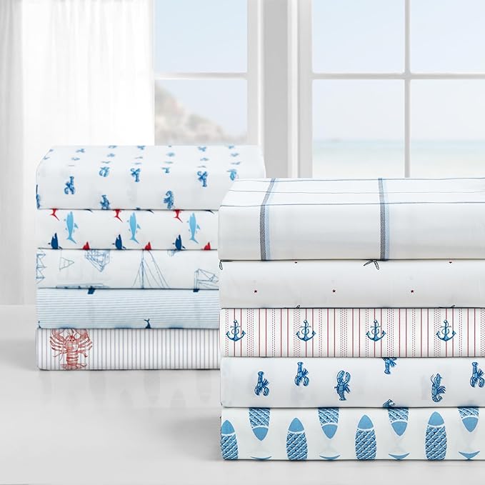 Nautica - Full Size Sheet Sets, Cotton Percale Bedding, Crisp & Cool, Coastal Home Decor (Whitewood Sail Blue, Full)