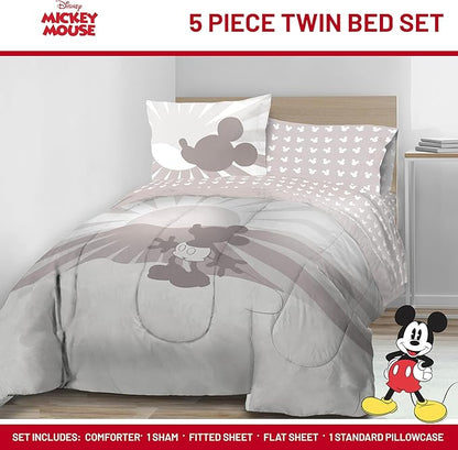 Jay Franco Disney Mickey Mouse Twin Size Comforter Set - 5 Piece Bedding Includes Sheet Set & Pillow Covers - Super Soft Cozy Bedding