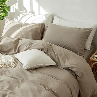 MooMee Bedding Pillowcases Pack of 2 100% Washed Cotton Linen Like Textured Breathable Durable Soft Comfy (Solid Mocha Brown, King)
