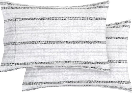 Elegant Comfort Ultra Soft Set of 2 Striped Print Pillowcases - 1500 Premium Hotel Quality Microfiber, Soft and Smooth Envelope Closure 2-Piece Pillow Covers - Standard/Queen, Traci Gray