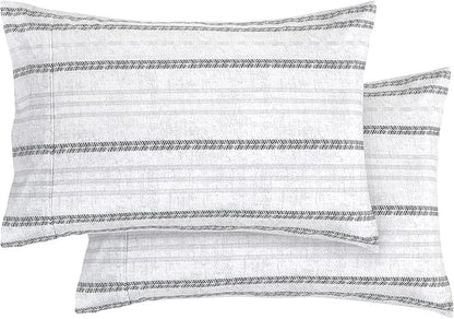Elegant Comfort Ultra Soft Set of 2 Striped Print Pillowcases - 1500 Premium Hotel Quality Microfiber, Soft and Smooth Envelope Closure 2-Piece Pillow Covers - King, Traci Gray
