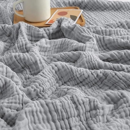 EMME Cooling Cotton Muslin King Blanket Bed Layering Bedspread Coverlet Breathable Gauze Soft Lightweight (Light Grey, 108"x90")