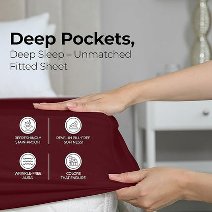 Utopia Bedding King Fitted Sheet - Bottom Sheet - Deep Pocket - Soft Microfiber - Shrinkage and Fade Resistant - Easy Care -1 Fitted Sheet Only (Burgundy)