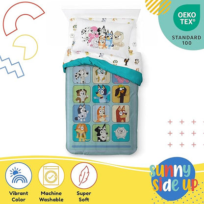 Sunny Side Up Bluey & Friends Twin Comforter Set - 5 Piece Kids Bedding Includes Comforter, Sheets & Pillow Cover - Super Soft Microfiber Bed Set
