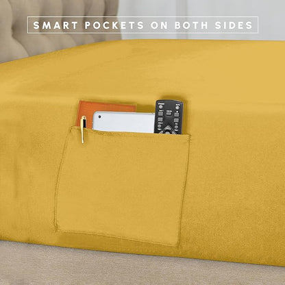 Elegant Comfort 8-Piece Pinch Pleated Comforter Set - All Season Complete Bed in a Bag, Includes 4pc Smart Sheet Set, Bed Skirt, Comforter, Matching Pillowcases and Shams, Twin/Twin XL, Mustard Yellow
