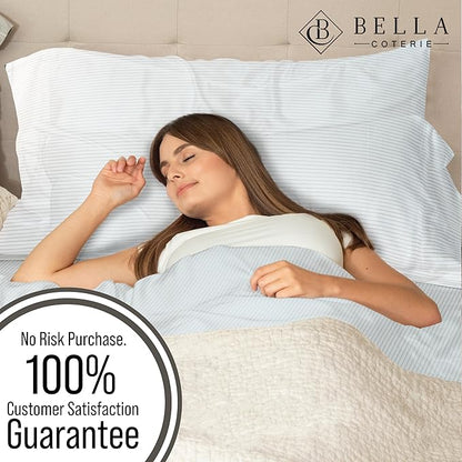 Bella Coterie Luxury Bamboo Viscose King Size Sheet Set | 100% Organically Grown | Ultra Soft | Cooling for Hot Sleepers | 18" Deep Pocket [Striped Coastal Blue]